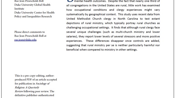 Are Rural Clergy Worse Off? An Examination of Occupational Conditions and Pastoral Experiences