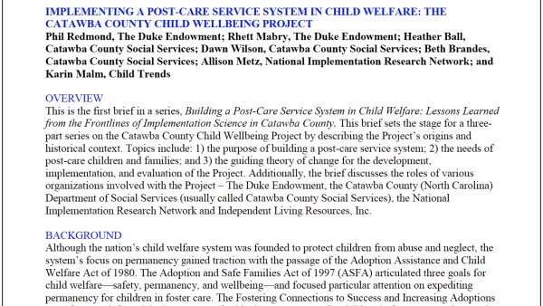 Implementing a Post-Care Service System in Child Welfare: The Catawba County Child Wellbeing Project