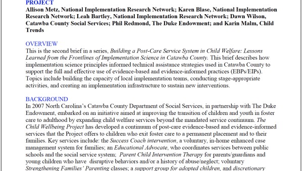 Using Implementation Science to Support and Align Practice and System Change: A Case Study of the Catawba County Child Wellbeing Project