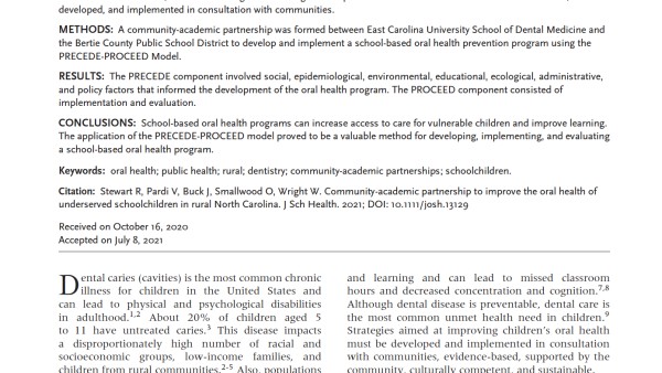 Community-Academic Partnership to Improve the Oral Health of Underserved Schoolchildren in Rural North Carolina